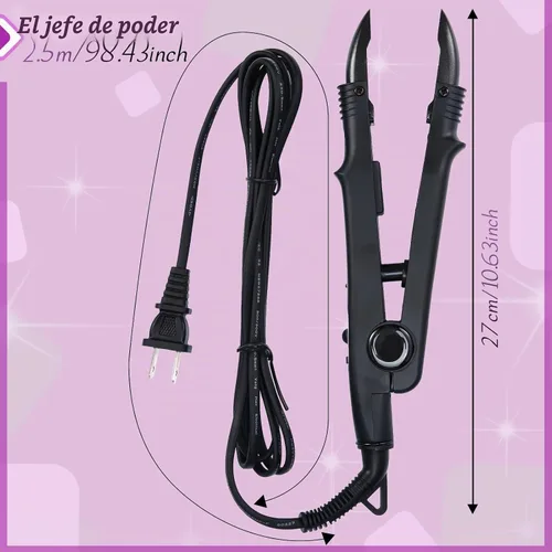 Vista 2 de Zhehao Herramienta de extensiones de cabello, cabeza C, punta en U, varilla de conector de hierro con 2 bolsas de queratina pegamento granulado Negro