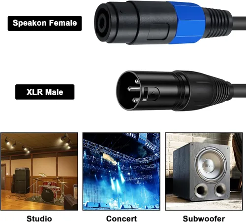 Vista 3 de Poyiccot Cable Speakon hembra a XLR, adaptador Speakon hembra a XLR macho de 6 pies con bloqueo giratorio compatible con micrófono de escenario DJ