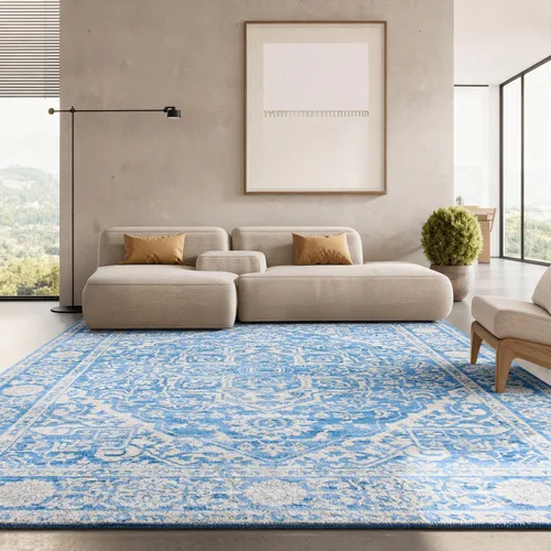 Vista 33 de Safavieh - Alfombra de 2 x 4 pies de la colección Brentwood color marfil y azul marino, alfombra que no suelta pelusas con diseño desgastado