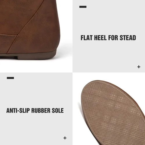 Vista 3 de katliu Botas holgadas de media pantorrilla, botas planas con cremallera para mujer