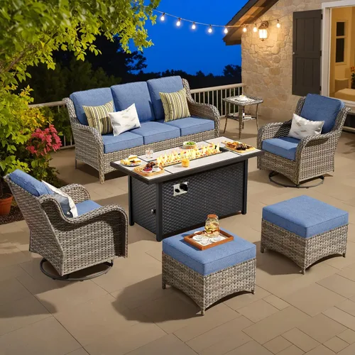 Vista 11 de Juego de muebles de exterior para patio, silla y sofá (ratán marrón, beige, 3 piezas)