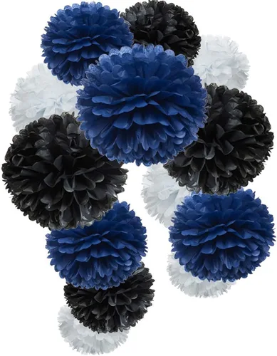 Vista 12 de Pompones de papel negro para fiestas (12 unidades)