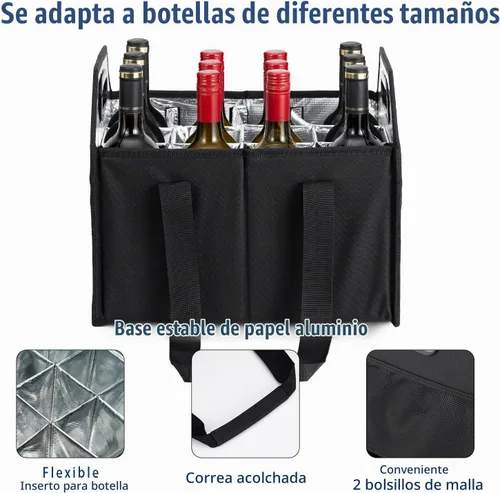 Vista 3 de Portabotellas plegable para 12 botellas, caja de almacenamiento reutilizable portátil para mudanza, carrito de vacaciones, compras, acceso a cata