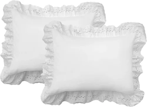 Vista 7 de FRESH IDEAS Fundas de almohada con volantes con detalle de ojales bordados, estándar, marfil, paquete de 2