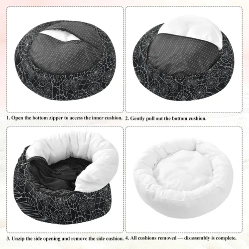 Vista 7 de Wudan Pet Cat Beds Donut Cuddler Fluffy Cat Cave Bed for Extra Small Size Pets Supplies XS Black and White Spiders Web