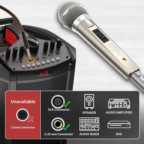 Vista 6 de talomen Micrófono con cable para cantar, hembra de metal, interruptor de encendido/apagado, micrófono dinámico vocal profesional con cable de audio