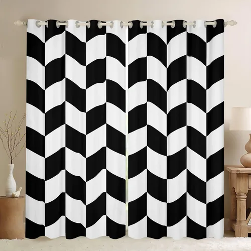 Vista 15 de Feelyou Beige Brown and White Curtains for Bedroom Living Room Modern Geometric Blackout Shades Abstract Checkered Room Darkening Curtain Rhombus