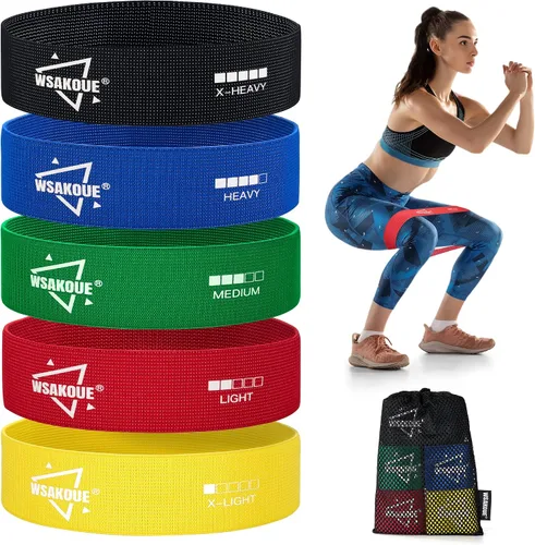 Vista 8 de WSAKOUE Fabric Resistance Bands for Working Out – 5 Booty Bands for Women & Men, Exercise Workout Bands for Legs, HIPS & Glutes – Ideal for Home