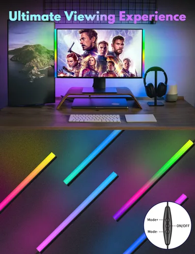 Vista 4 de JUSJUBR 2 piezas de luz RGB debajo del monitor, luz de juego con 353 modos de color, luz de escritorio LED con control remoto para configuración