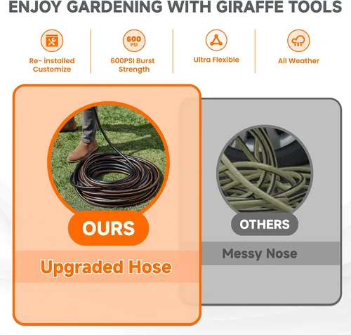 Vista 7 de Giraffe Tools Manguera de jardín de 5/8 pulgadas, longitud personalizada, resistente, sin torceduras, flexible, manguera de jardín de goma, manguera