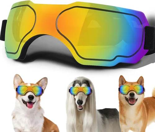 Vista 21 de Gafas de sol para perros pequeños, gafas para perros con correa ajustable, protección UV, adecuadas para perros pequeños Estilo liso-Multicolor