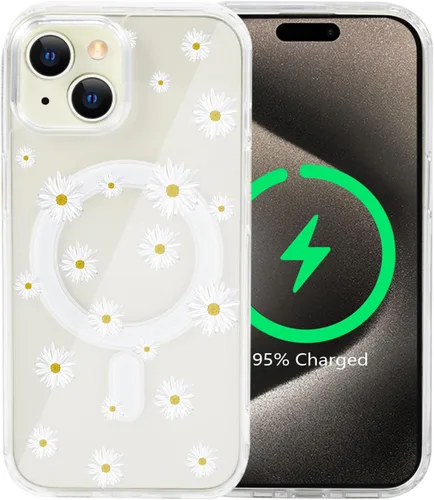 Vista 28 de Funda magnética de flores para iPhone 15 [compatible con MagSafe] Bonito patrón floral transparente a prueba de golpes