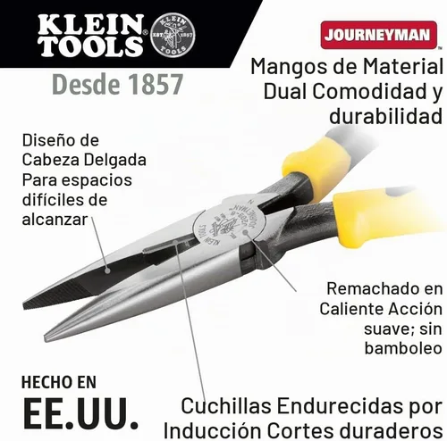 Vista 4 de Klein Tools 80086 Journeyman - Juego de alicates fabricados en Estados Unidos, corte lateral de alto apalancamiento, diagonal, alicates de punta