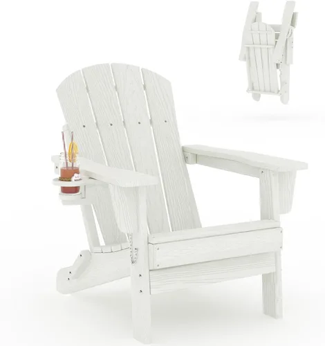 Vista 30 de Juego de 2 sillas Adirondack plegables HDPE con mesa auxiliar, color negro