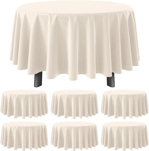 Vista 11 de 3 manteles color beige de 84 pulgadas para mesas redondas, mantel desechable de plástico marfil, mantel impermeable color crema para cumpleaños