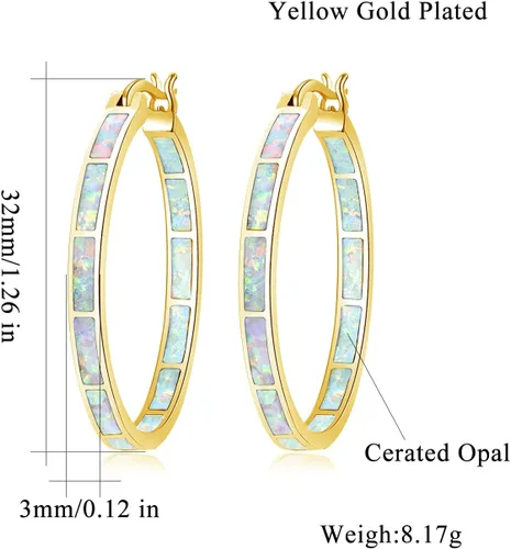 Vista 3 de CiNily - Arracadas de ópalo chapado en rodio, oro rosa o amarillo con gemas grandes, de 1.26pulgadas