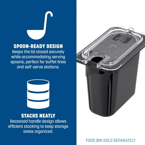 Vista 4 de Carlisle FoodService Products 10337U07 StorPlus Tapa universal de policarbonato de superficie plana con muescas para alimentos de noveno