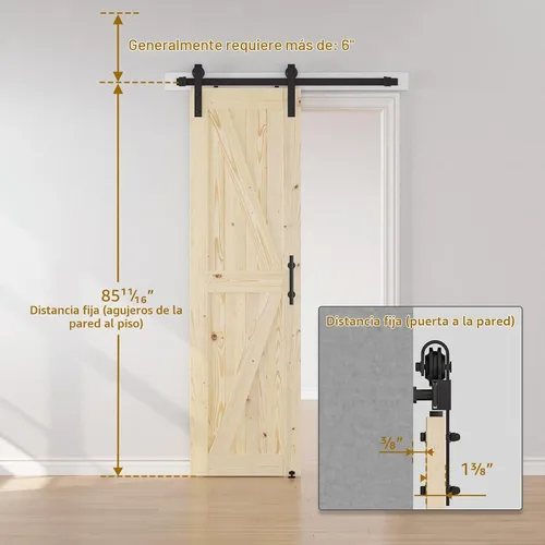 Vista 5 de SMARTSTANDARD Puerta corredera de granero de 24 x 84 pulgadas con kit de herrajes para puerta de granero de 4 pies incluido, puerta de madera maciza