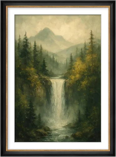 Vista 86 de MUDECOR Lienzo enmarcado prémium para pared, pinos nevados en bosque de invierno, ilustraciones modernas, arte contemporáneo, escénico, divertido