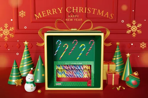 Vista 5 de Bastones de caramelo de Navidad, sabor afrutado multicolor arcoíris, envueltos individualmente (paquete de 48)
