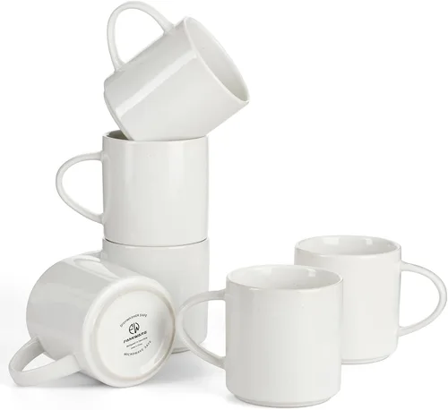 Vista 28 de famiware Juego de Tazas de Café de 4, Annecy Juego de Tazas de Cerámica Reutilizables de 14 oz con Asa, Apto para Microondas y Lavavajillas, Juego