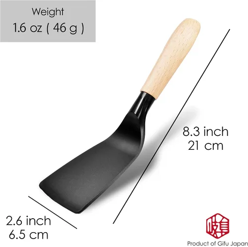 Vista 3 de Espátula corta, elegante herramienta de cocina, espátula flexible antiadherente resistente al calor, mango corto de madera, cocina para pescado