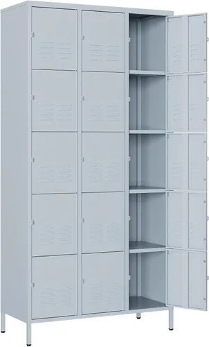 Vista 13 de Armario de metal con 15 puertas, armario de almacenamiento de metal con ganchos, armario de almacenamiento de 72 pulgadas para empleados, hogar