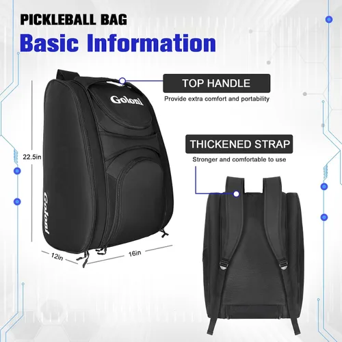 Vista 8 de Goloni Pickleball Bag Padel Racket Backpack Large Capacity for Men Women Separate Waterproof Shoes Compartment Pickleball Accessories -Thermal