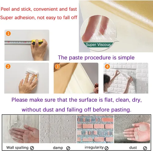 Vista 6 de 11 piezas de paneles de pared 3D de ladrillo falso adhesivo de despegue y pegado, papel tapiz de ladrillo blanco, paneles de pared de espuma
