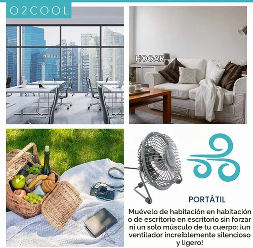 Vista 6 de O2COOL 4" USB Ventilador de mesa ventilador de refrigeración – Mesa portable mini – plugs en computadora personal – 360 ° inclinación ajustable