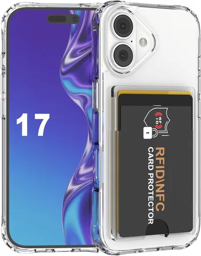 Vista 18 de 【Actualización】 Funda tipo cartera transparente para iPhone 13, antiamarilleo, delgada, parachoques de TPU + funda trasera de policarbonato con 2
