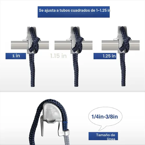 Vista 3 de Pinzas para guardabarros de barco, tacos ajustables para guardabarros de riel cuadrado de pontón, clips y perchas para parachoques de pontón