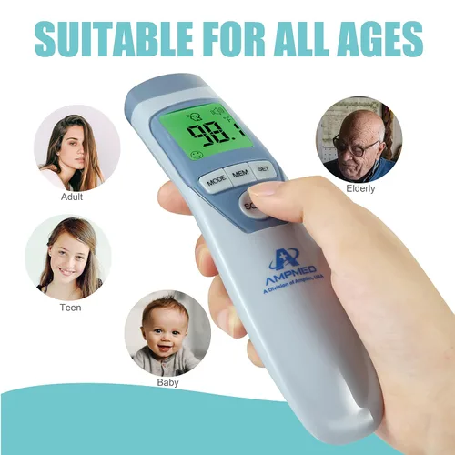 Vista 6 de Amplim Paquete de 2 termómetros infrarrojos digitales para la frente de grado médico y hospitalario sin contacto para bebés, niños y adultos.