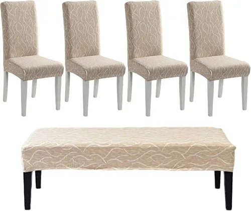 Vista 12 de CRFATOP 4 Piezas de Fundas Elásticas para Silla de Comedor con Funda para Banco Fundas Impresas para Silla de Comedor Fundas para Cojín de Asiento