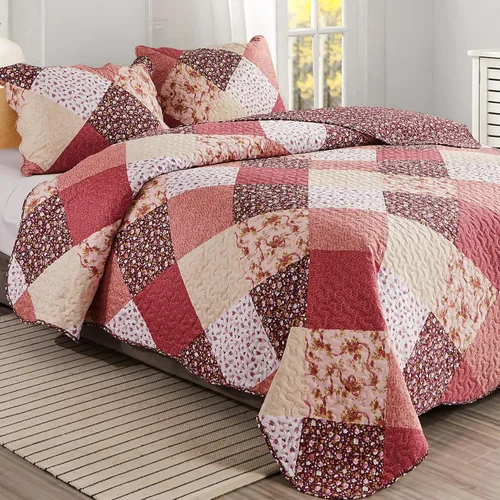 Vista 9 de Qucover Juego de Edredón Twin, 3 Piezas Multicolor con Estampado Floral de Patchwork Colcha Tamaño Twin, Juego de Ropa de Cama Twin de Microfibra