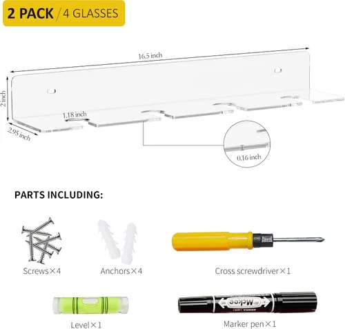 Vista 2 de Soporte de acrílico transparente para copas de vino, estantes de almacenamiento para copas de vino de pared, estante de pared para copas