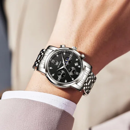Vista 8 de OLEVS Watch for Men Diamond Business Dress Analog Quartz Stainless Steel Waterproof Luminous Date Two Tone Luxury Casual Wrist Watch Blue