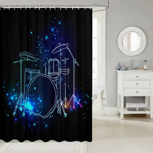 Vista 2 de Erosebridal Cortina de ducha con diseño de música rock, para niños y niñas, cortina de ducha de hip hop grunge, impermeable, decorativa, accesorios
