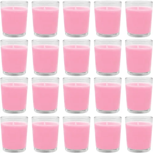 Vista 15 de Juego de 20 velas votivas blancas rellenas de vidrio transparente sin perfume de cera de soja para el hogar, spa, bodas, cumpleaños, vacaciones