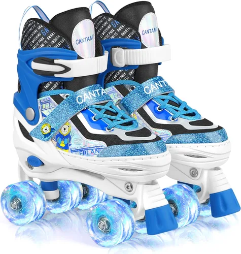 Vista 8 de Patines para niños y niñas, 4 tamaños, ajustables, con ruedas iluminadas para niños, adolescentes, principiantes y avanzados, interiores y exteriores