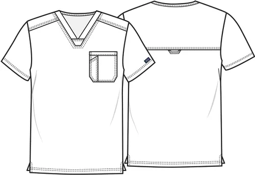 Vista 7 de Cherokee Camisa quirúrgica para hombre con cuello en V para meter dentro, un bolsillo en el pecho, ranura para bolígrafo, tela ultra suave