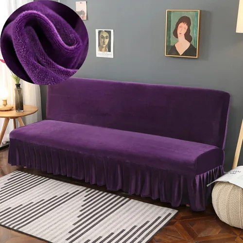 Vista 13 de IMYOGI Fundas de sofá de alta elasticidad sin brazos con falda, funda elástica ajustable de color sólido, protector de muebles para niños, mascotas