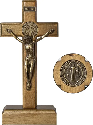 Vista 11 de KUXBET Crucifijo de Pie Cruz con Soporte Desmontable de 10.6 Pulgadas Cruz de Madera Católica de Jesucristo para Colgar en la Pared para Decoración