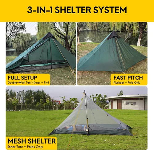 Vista 5 de LANSHAN Tienda de Campaña Ultraligera de 3 Temporadas para Mochilero para 1 Persona o 2 Personas Camping, Trekking, Kayak, Escalada, Senderismo