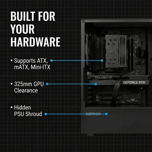 Vista 5 de Zalman FIT Basic ATX Mid-Tower - Funda para computadora de escritorio para juegos 1 ventilador PWM de 4.724 in, panel frontal de malla de alto