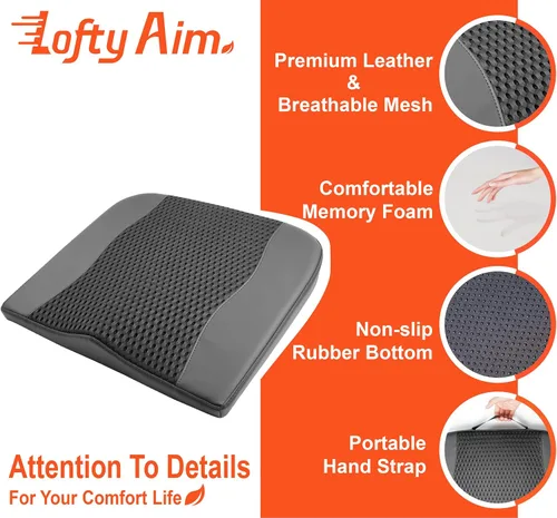 Vista 5 de Lofty Aim Cojín de asiento de automóvil, cómodos cojines de espuma viscoelástica para conducir, alivio del dolor de ciática y espalda baja, almohada