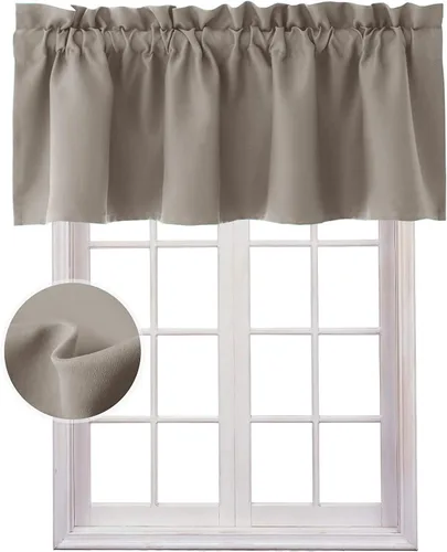 Vista 17 de Hiasan Cortinas opacas con cenefa para oscurecimiento sólido de habitación, cenefas con bolsillo para barra, para ventanas, 42 x 12 pulgadas