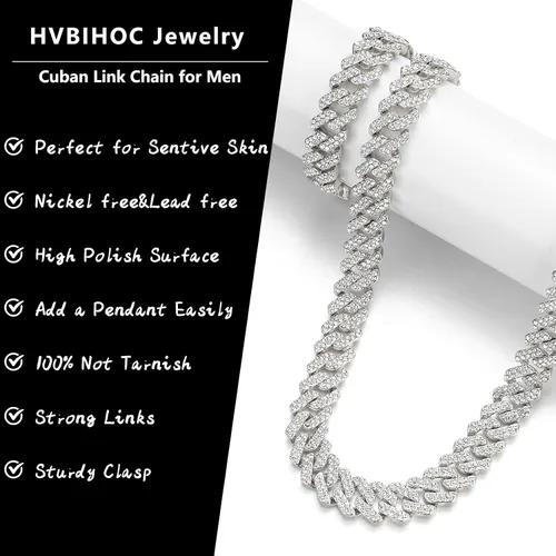 Vista 3 de Cadena de eslabones cubanos para hombre, collar cubano de Miami chapado en plataoro, cadena de hip hop con circonita cúbica brillante para mujer
