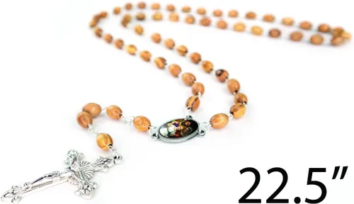 Vista 3 de TREE OF LIFE REV. 2214 Collar de rosario católico de madera de Israel, cuentas de rosario de madera de olivo con retrato de icono y colgante de cruz