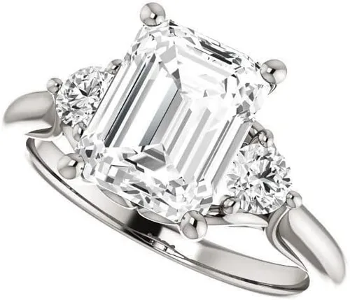 Vista 2 de JEWELERYN - Juego de anillos de compromiso de moissanita incolora VVS1 de 3.25 quilates de corte esmeralda, juego de anillos de boda y novia, juego